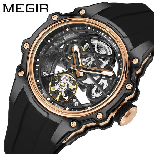 Men's Casual Sports Watch With Mechanical Movement Waterproof Luminous Feature Silicone Strap Stainless Steel Case And Mineral Reinforced Glass Mirror