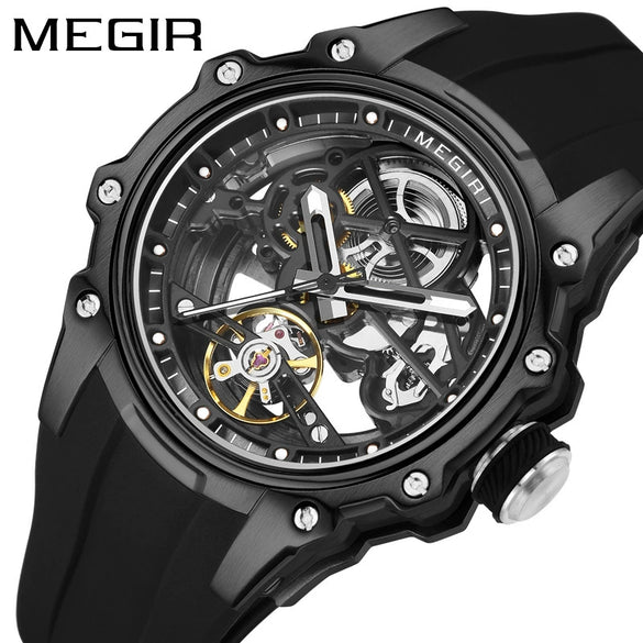 Men's Casual Sports Watch With Mechanical Movement Waterproof Luminous Feature Silicone Strap Stainless Steel Case And Mineral Reinforced Glass Mirror