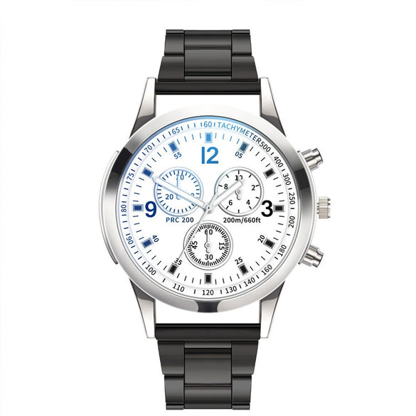 Men's Colorful Blue Light Glass Quartz Watch With Three Eye Design And Stainless Steel Band