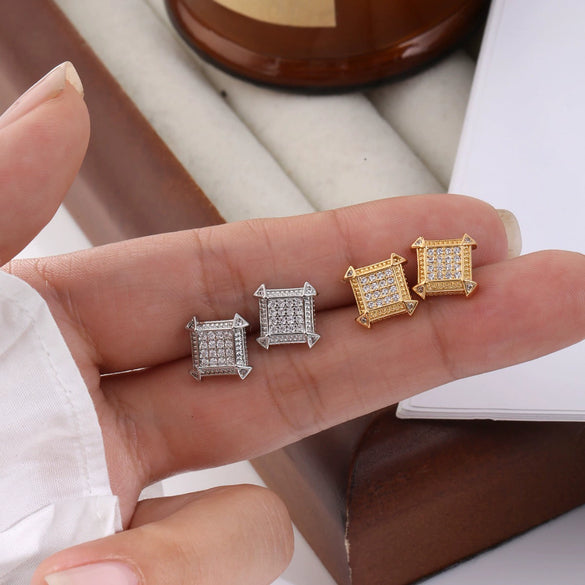 Men's Copper Inlaid Zircon Square Geometric Hiphop Personality Minimalistic Earrings Jewelry