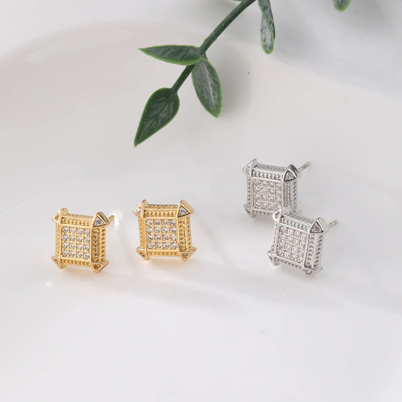 Men's Copper Inlaid Zircon Square Geometric Hiphop Personality Minimalistic Earrings Jewelry