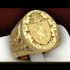 Men's Copper Plated Gold Ring With Lion Shield Badge Sculpture And Animal Zodiac Pattern