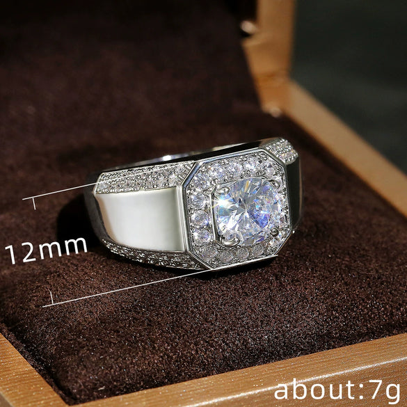 Men's Copper Silver Plated Ring With Geometric Pattern And Simulation Zircon