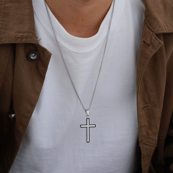 Men's Cross Pendant Necklace Stainless Steel Geometric Fashion Polish