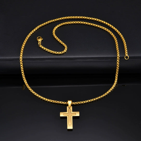 Men's Cross Pendant Necklace Stainless Steel Geometric Fashion Polish
