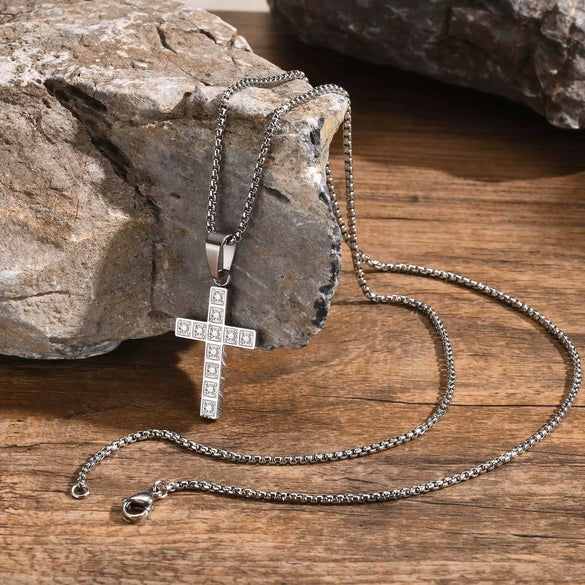 Men's Cross Pendant Necklace Stainless Steel Geometric Fashion Polish
