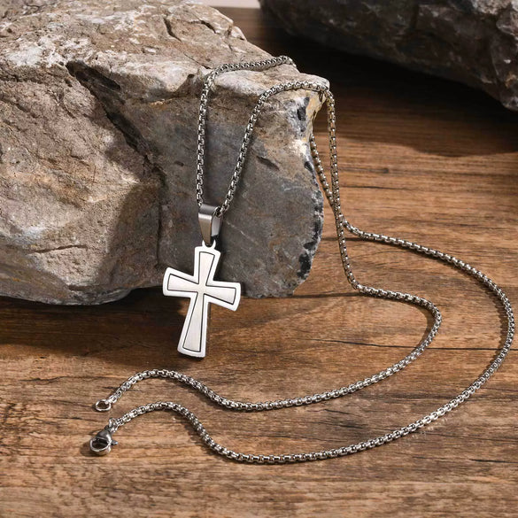 Men's Cross Pendant Necklace Stainless Steel Geometric Fashion Polish