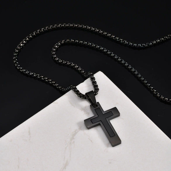 Men's Cross Pendant Necklace Stainless Steel Geometric Fashion Polish