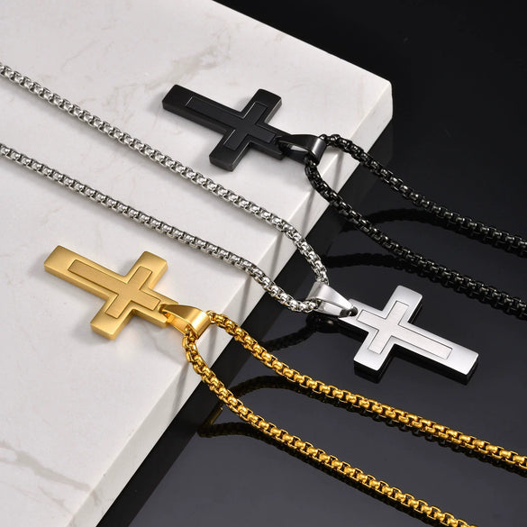 Men's Cross Pendant Necklace Stainless Steel Geometric Fashion Polish