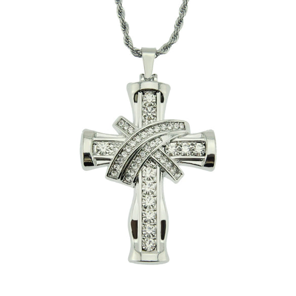 Men's Diamondencrusted Threedimensional Cross Style Alloy Pendant Necklace Hiphop Jewelry Pendant