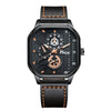 Men's Double Layer Square Alloy Case Imitation Leather Strap Stainless Steel Clasp Sports Watch Belt Set