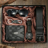 Men's Double Layer Square Alloy Case Imitation Leather Strap Stainless Steel Clasp Sports Watch Belt Set