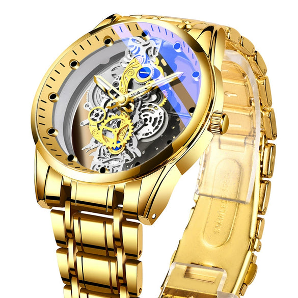 Men's Doublesided Transparent Hollow Automatic Mechanical And Luminous Quartz Waterproof Watch Stainless Steel