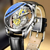 Men's Doublesided Transparent Hollow Automatic Mechanical And Luminous Quartz Waterproof Watch Stainless Steel