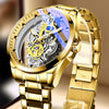 Men's Doublesided Transparent Hollow Automatic Mechanical And Luminous Quartz Waterproof Watch Stainless Steel