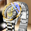 Men's Doublesided Transparent Hollow Automatic Mechanical And Luminous Quartz Waterproof Watch Stainless Steel