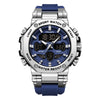 Men's Dual Display Electronic Watch Waterproof Luminous Chronograph Alarm Clock Sports Watch Round Dial Silicone Strap Alloy Case Mineral Glass Mirror