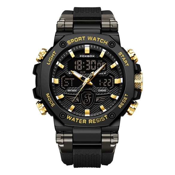 Men's Dual Display Electronic Watch Waterproof Luminous Chronograph Alarm Clock Sports Watch Round Dial Silicone Strap Alloy Case Mineral Glass Mirror