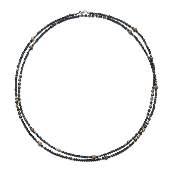 Men's Elastic Multistrand Handmade Bracelet Tiger Eye Black Onyx Wooden Bead Geometric Style