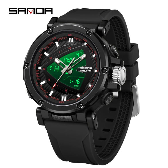 Men's Electronic Quartz Sports Waterproof Alarm Clock Watch Round Dial Alloy Case Silicone Strap Simple Style
