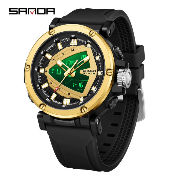 Men's Electronic Quartz Sports Waterproof Alarm Clock Watch Round Dial Alloy Case Silicone Strap Simple Style