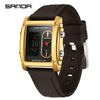 Men's Electronic Quartz Watch Square Alloy Alloy Case Silicone Strap Light Luxury Style Waterproof Multifunctional Dual Display