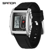 Men's Electronic Quartz Watch Square Alloy Alloy Case Silicone Strap Light Luxury Style Waterproof Multifunctional Dual Display