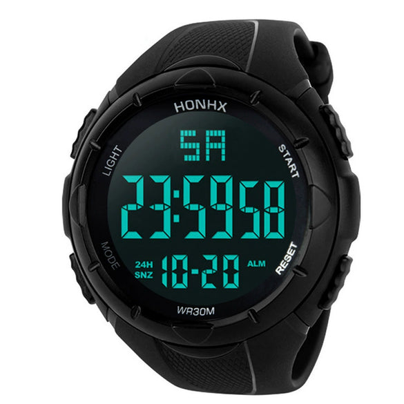 Men's Electronic Watch Digital Display Round Dial Plexiglass Mirror Pu Strap Resin Case Geometric Style Sports Watch Luminous Multifunctional Waterproof