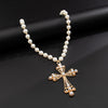 Men's Exaggerated Retro Fashion Geometric Cross Pendant Necklace Handmade With Imitation Pearls And Alloy
