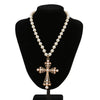 Men's Exaggerated Retro Fashion Geometric Cross Pendant Necklace Handmade With Imitation Pearls And Alloy