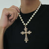 Men's Exaggerated Retro Fashion Geometric Cross Pendant Necklace Handmade With Imitation Pearls And Alloy