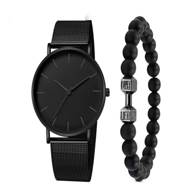 Men's Fashion Alloy Beaded Bracelet With Round Dial