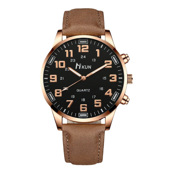 Men's Fashion Alloy Case Imitation Leather Belt Pointer Round Dial Watch With Stainless Steel Clasp