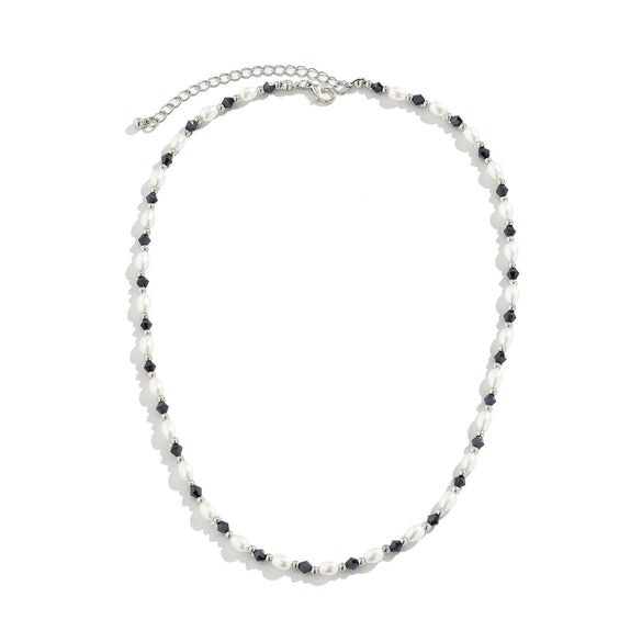 Men's Fashion Black Geometric Imitation Pearl Clavicle Chain Necklace Handmade