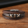 Men's Fashion Braided Leather Bracelet With Alloy Magnetic Buckle And Letter Pattern
