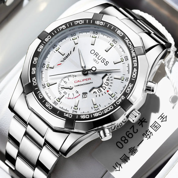 Men's Fashion Business Alloy And Stainless Steel Automatic Non Mechanical Round Dial Luminous Waterproof Watch
