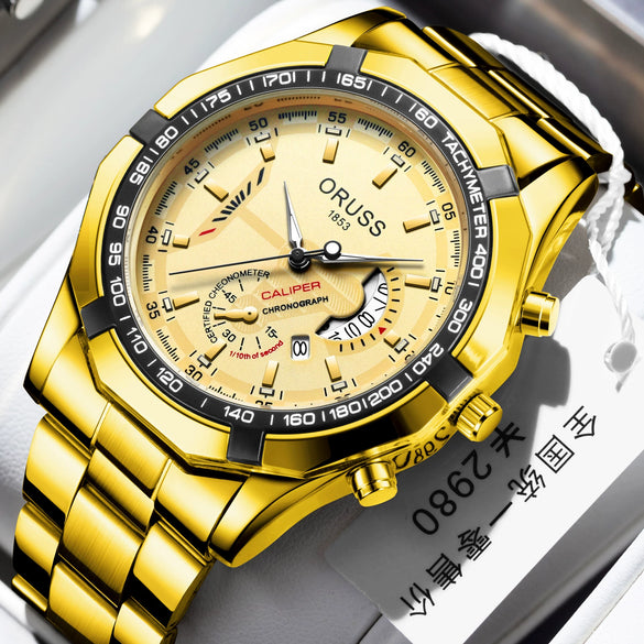 Men's Fashion Business Alloy And Stainless Steel Automatic Non Mechanical Round Dial Luminous Waterproof Watch