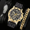 Men's Fashion Business Quartz Watch Metal Case Imitation Leather Strap Titanium Buckle Round Dial