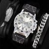 Men's Fashion Business Quartz Watch Metal Case Imitation Leather Strap Titanium Buckle Round Dial