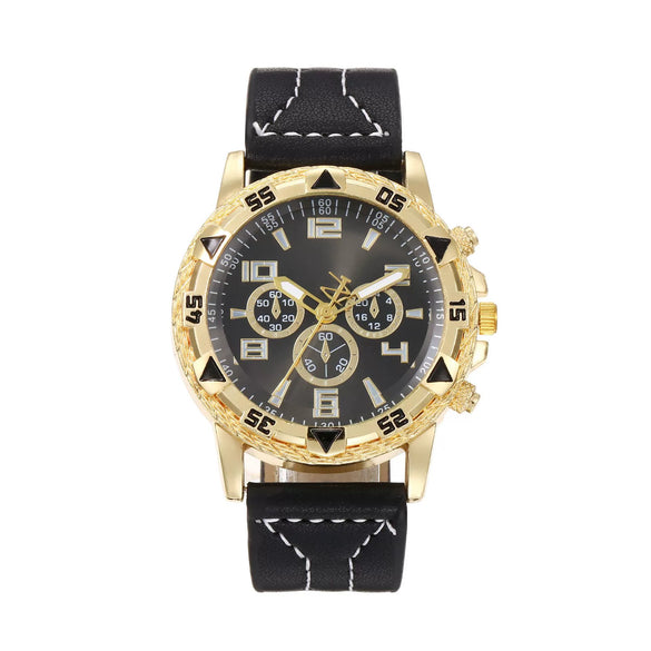 Men's Fashion Business Quartz Watch Metal Case Imitation Leather Strap Titanium Buckle Round Dial
