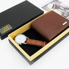 Men's Fashion Business Watch And Short Wallet Set Pu Strap Alloy Case Stainless Steel Clasp Round Dial