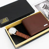 Men's Fashion Business Watch And Short Wallet Set Pu Strap Alloy Case Stainless Steel Clasp Round Dial
