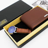 Men's Fashion Business Watch And Short Wallet Set Pu Strap Alloy Case Stainless Steel Clasp Round Dial