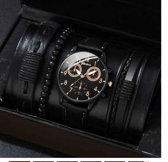 Men's Fashion Casual Alloy And Imitation Leather Quartz Watch With Round Dial And Stainless Steel Clasp