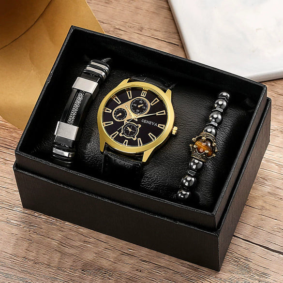 Men's Fashion Casual Alloy And Imitation Leather Quartz Watch With Round Dial And Stainless Steel Clasp