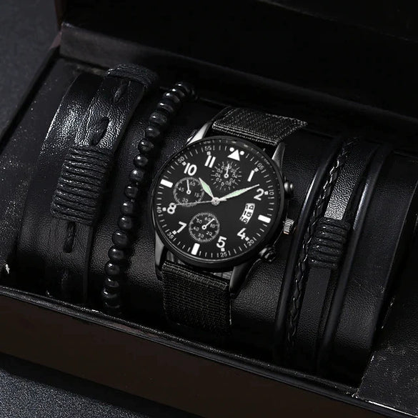 Men's Fashion Casual Alloy And Imitation Leather Quartz Watch With Round Dial And Stainless Steel Clasp