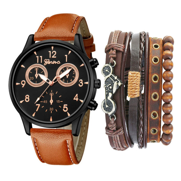 Men's Fashion Casual Alloy And Imitation Leather Quartz Watch With Round Dial And Stainless Steel Clasp