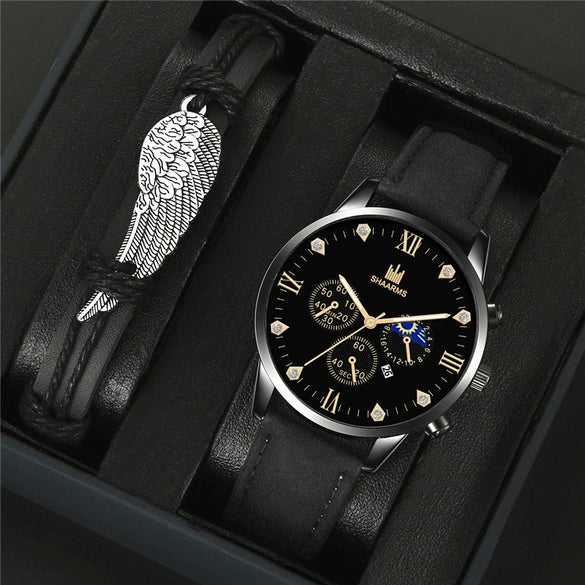 Men's Fashion Casual Quartz Watch With Round Dial Alloy Case Imitation Leather Strap And Stainless Steel Buckle