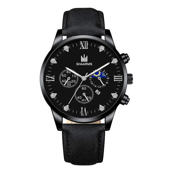 Men's Fashion Casual Quartz Watch With Round Dial Alloy Case Imitation Leather Strap And Stainless Steel Buckle