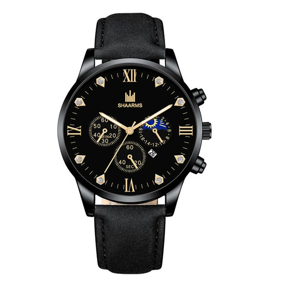 Men's Fashion Casual Quartz Watch With Round Dial Alloy Case Imitation Leather Strap And Stainless Steel Buckle